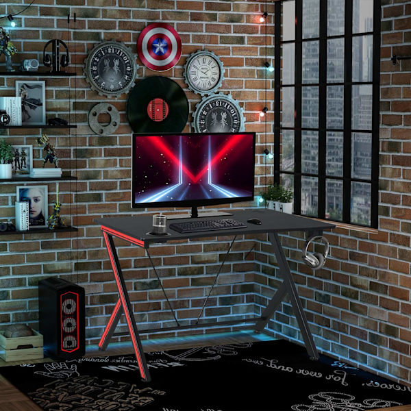 Gaming Bordskrivebord Med Hovedtelefonkrog Og Kopholder, Stål + Mdf, Sort, 105X55X75Cm