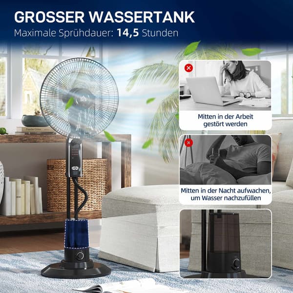 Vandkølende ventilator med luftfugter, 3 hastigheder, sort, 75W