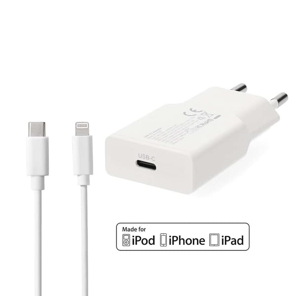 20W GaN vægoplader med USB-C til Lightning-kabel