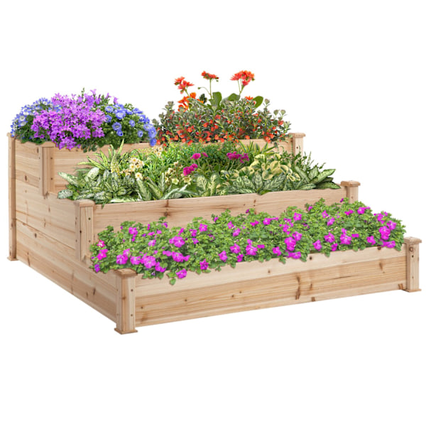 Korotettu Sänky 3-Kerroksinen Puutarhapeenkki Kasvipeti Yrttipeti Kukkaportaat Parvekepuutarhalle Luonnonkuusi 124 X 124 X 56 Cm