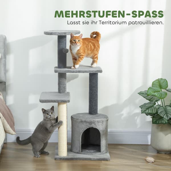 Kradsetræ 103 cm med platforme og sisalstolper, grå