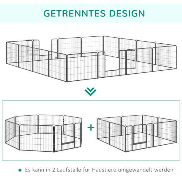 Valpkör utomhus, 60H cm, 16 segment, lekhage för husdjur, valpstaket, lekhage, anpassningsbar, med 2 dörrar, stål