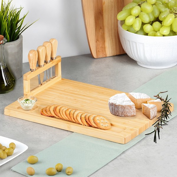 Bambus ostebord med knive, 5 stk