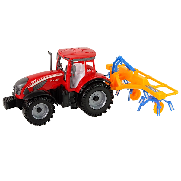 Red Tractor with Rake: Realistic Friction Drive Farm Fun