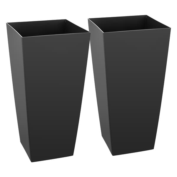 Höga krukor, set om 2, 665 mm plast, hjul, dränering
