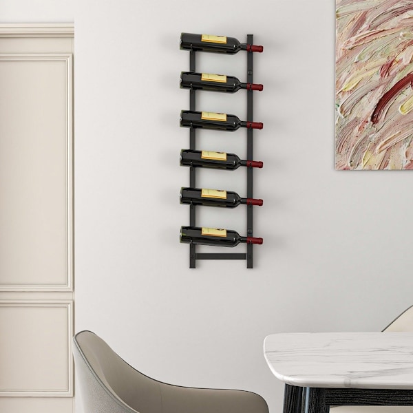 Vinställsvägg för 6 vinflaskor metallflaskhållare 22 x 13,5 x 73cm svart