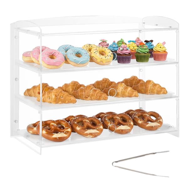 3-vånings akrylbageridisplay – fällbar dörr, 48 cm