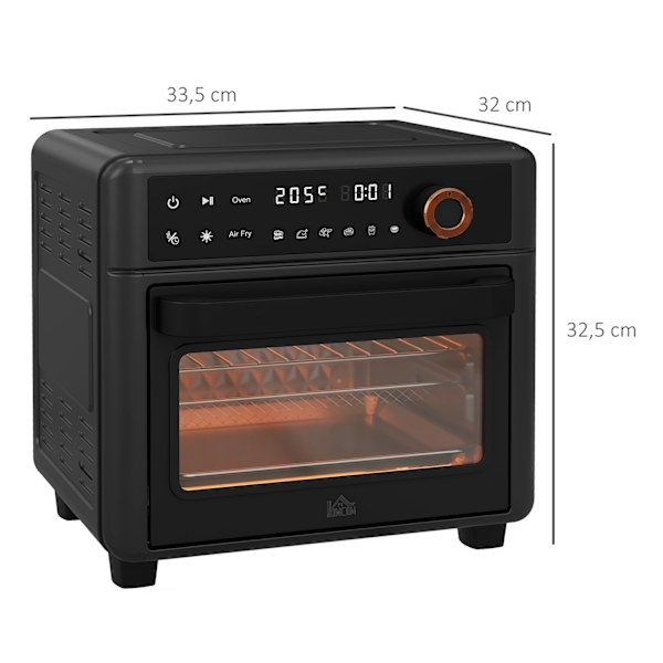 Miniuuni kiertoilmalla, 40 °C-220 °C, 13L miniuuni uunipellillä, grilliritilä, murupelti, kuumailmakeitin 12 ohjelmalla