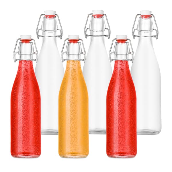 Glasflaskor med klipplock, 6-pack – lufttät försegling, etiketter