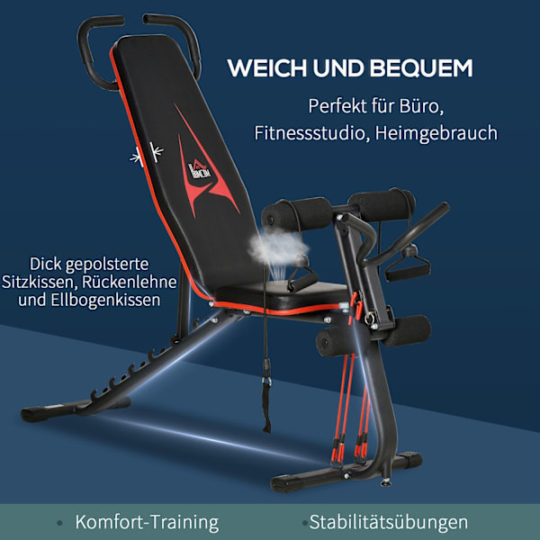 Viktbänk Justerbar Träningsbänk Med Elastiskt Rep Sit Up Bänk 6 Nivåer Ryggstöd Lutning Vikt Upp Till 150 Kg 145 X 49 X 57-127 Cm