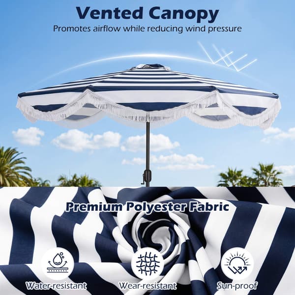 Vipbar strandparasol, 278 cm, Blå/Hvide striber