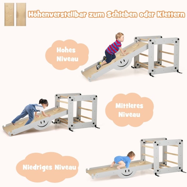 Taitettavat puiset kiipeilijälelut säädettävällä ja käännettävällä ramppilla Montessori kiipeilysetti harmaa