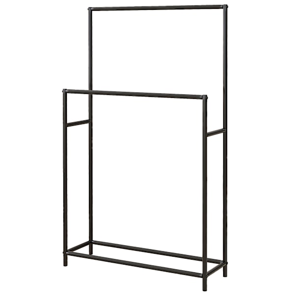 Pyyhehylly, Vapaasti seisova pyyheteline 2 pyyhetelineellä, pyyheteline kylpyhuoneeseen, metallia, 66 x 20 x 110 cm, musta