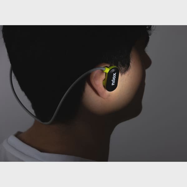 Sporthovedtelefoner, luftledning, ENC, sort/lime