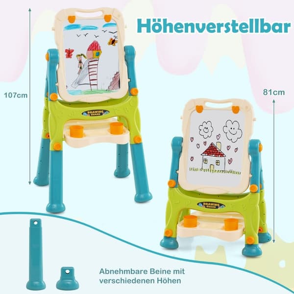 Justerbart staffeli til børn med dobbeltsidet tavle og tavle