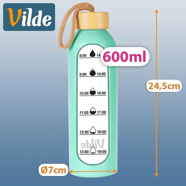 Glasvattenflaska med mintgrönt silikonfodral, 600 ml