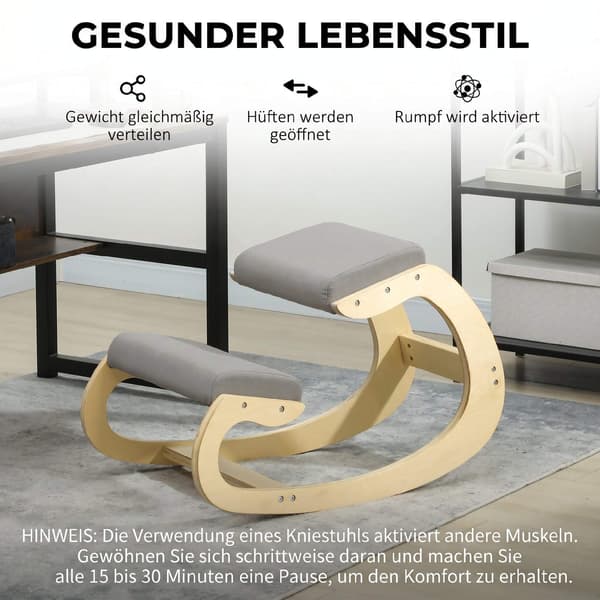 Ergonomisk gungstol, ljusgrå, björkträ