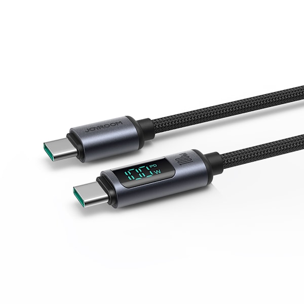 USB-C kabel med LED display 100W 1,2m sort