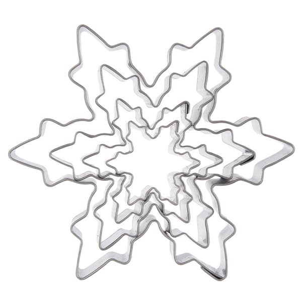 Snöflingeformade kakformar, set, rostfritt stål, 4 storlekar