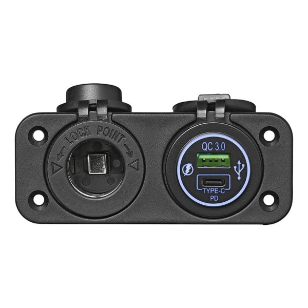 Indbygget sæt: 12V-stik + USB-hurtigoplader type A + C 2-vejs 3A