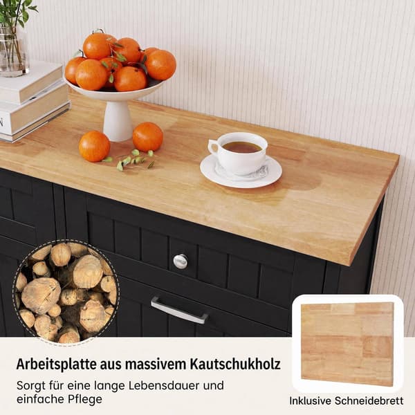 Sort affaldsskab med gummitræsplade og skuffer