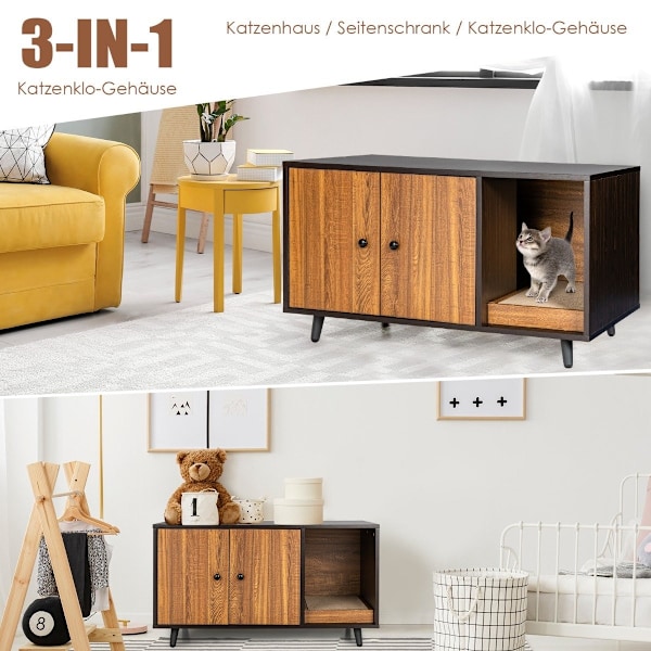 2 i 1 sidebord & katteskab med skrabebræt kattetoilet 90 x 50 x 50 cm