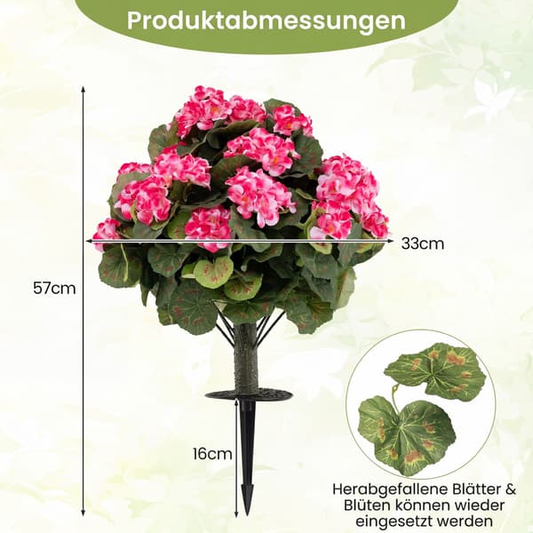 Kunstige geraniumplanter, 2-pak, lyserød, indendørs/udendørs