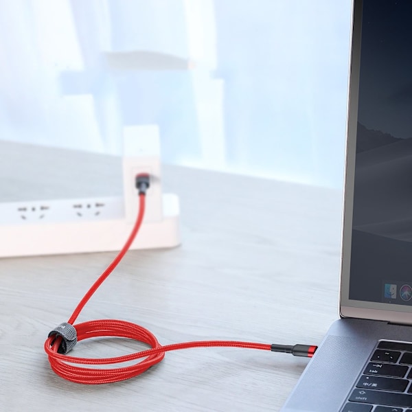 Kestävä joustava USB-C PD-kaapeli PD 2.0 60W 20V 3A QC3.0 2M musta ja punainen