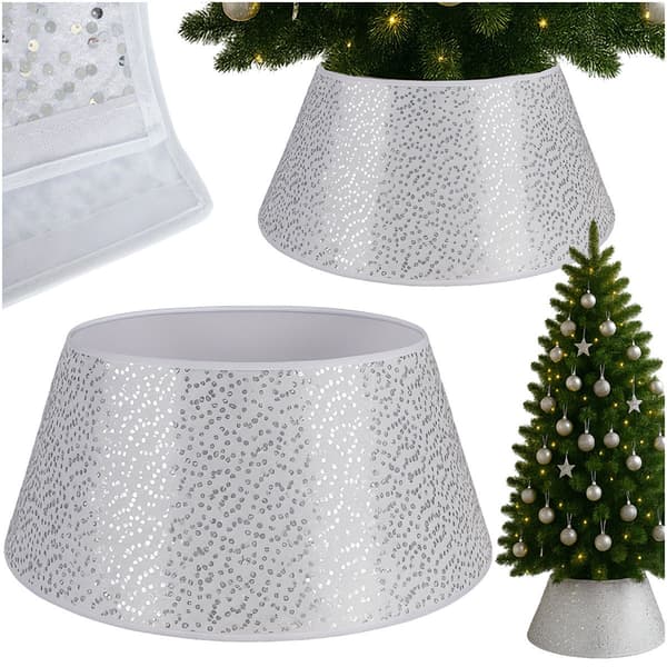 Julgransfodral, 60 cm vit med silverpaljetter
