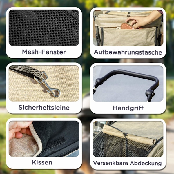 Hundeklapvogn, let hundevogn af aluminium, foldbar til hunde og katte op til 10 kg, kattevogn med hynder, netvinduer, døre, opbevaringskurv, kattevogn