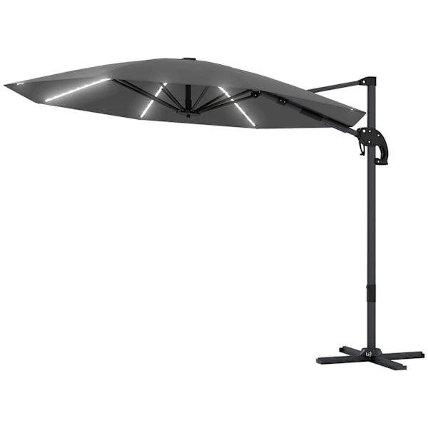 Aluminium Parasoll LED Solar Diameter 300 cm Höjdjusterbar Parasoll med Vevstativ UV50+ Vattenavvisande 360° Roterbart Market Paraply Tiltbart Trädgår