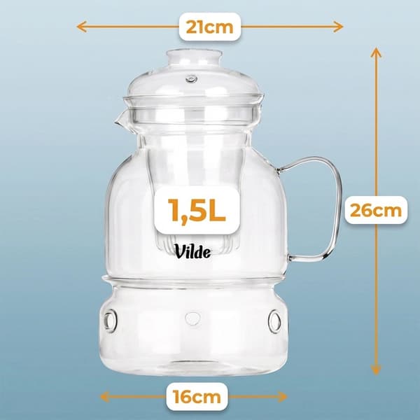 Glastekande med teinfuser og varmer, 1,5 l