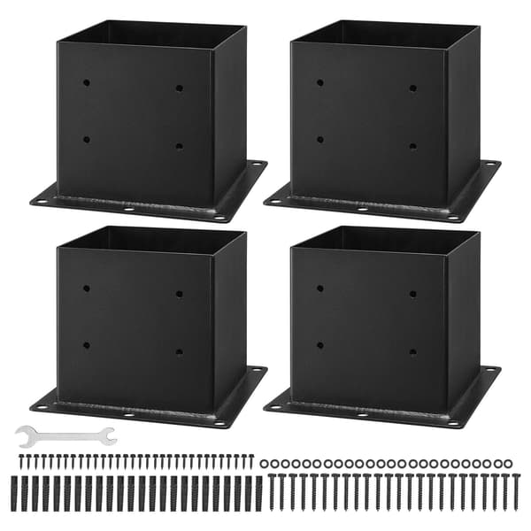 4x4 stolpebeslag, 4-pak, kulstofstål, sort