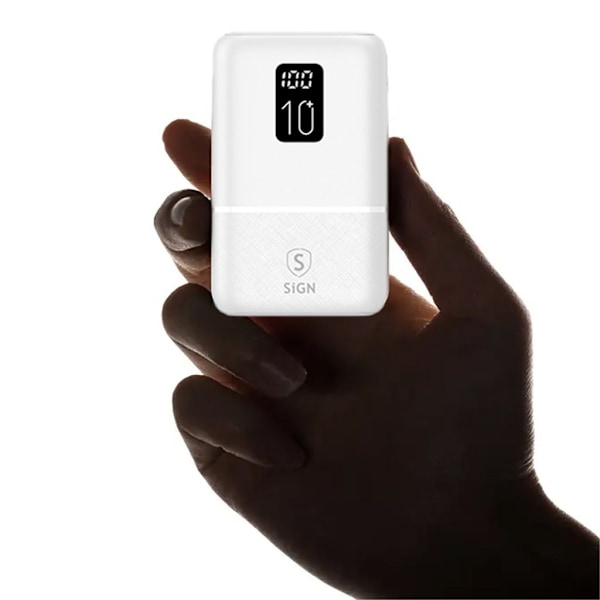 SiGN Mini Q.C Powerbank med skærm 10.000mAh - Hvid