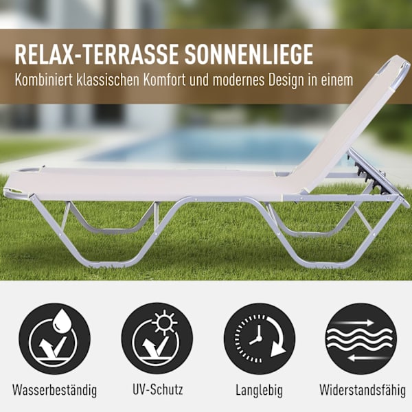 Beach Lounger Sun Lounger 5-Vejs Justerbar Aluminium Textline Beige 163X58.5X91Cm