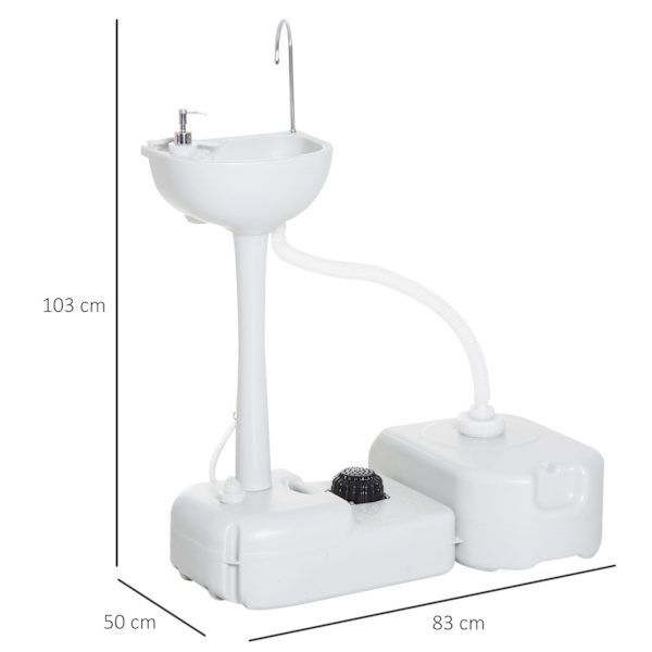 Camping Håndvask Håndvask Med Opsamlingsbeholder Til Spildevand 17L Vandtank Vask Med Dispenser Mobil Hdpe Grå 83 X 50 X 103 Cm