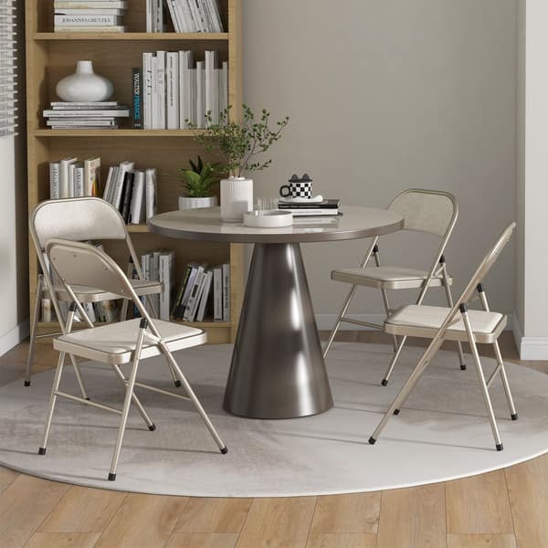 Foldbare polstrede stole, sæt med 4 – Stålstel, beige