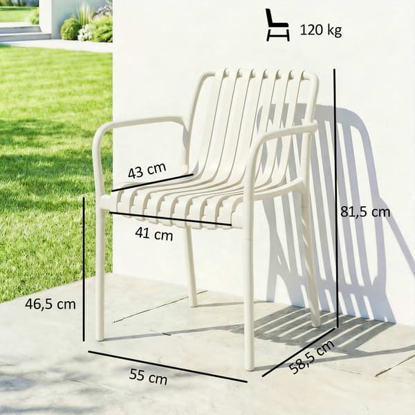 Stapelbara utomhusstolar, set om 4, krämvit, ergonomisk design