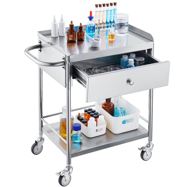 Medicinvogn, 2-etagers rustfrit stål, skuffe, 220 lb