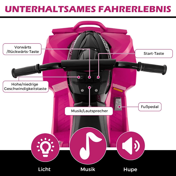 12V elektrisk fyrhjuling för barn med 2,2/4,3 KM/H hastighet &amp; Horn, musik &amp; LED-lampor elektrisk quad rosa