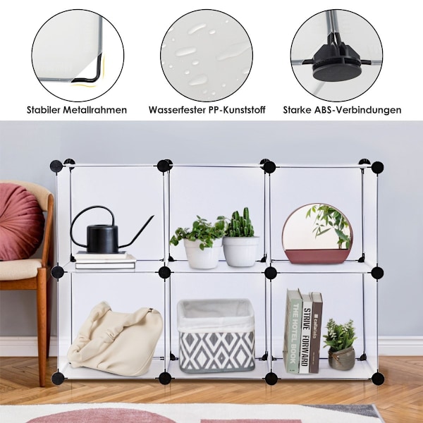 Plug-in hylde lavet af 6 terninger DIY kube hylde kan stables lavet af plast reol system step hylde hvid