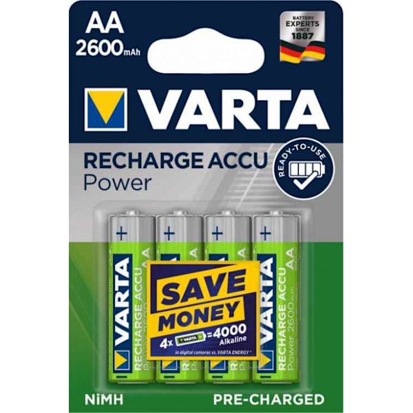 VARTA Recharge Accu Power AA-batteri 2600 mAh, 4-pack