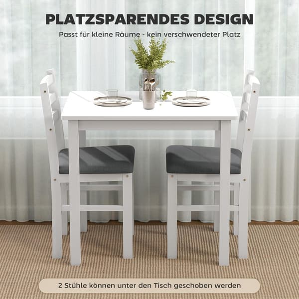 3-delad matsalsset med 2 stolar, platsbesparande, vit MDF