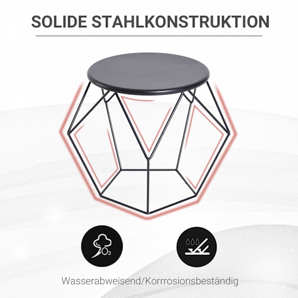 Rundt Sofabord Med Opbevaringssidebord & Indskudsbord, Metalkurvedesign, Til Stue Og Soveværelse, 51X51X44 Cm