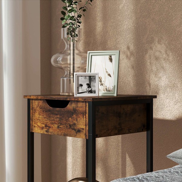 Sidebord, sofabord i industrielt design, sofabord med stålstel, til stue, soveværelse, 40 x 40 x 68 cm, rustik brun
