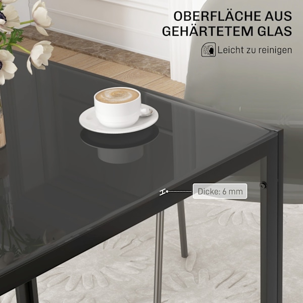 Spisebord Firkantet køkkenbord til 4 personer, spisebord af hærdet glas, bæreevne op til 80 kg, til køkken, spisestue, 75 x 75 x 75 cm, sort