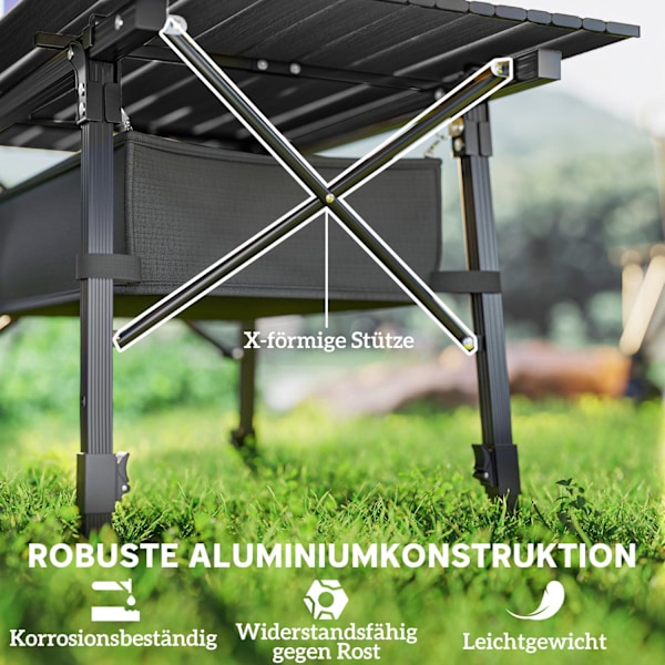 Campingbord, sammenklappeligt picnicbord med opbevaringskurv, bæretaske, højdejusterbart klapbord, til havefester, camping, grill, aluminiumssort Aoso