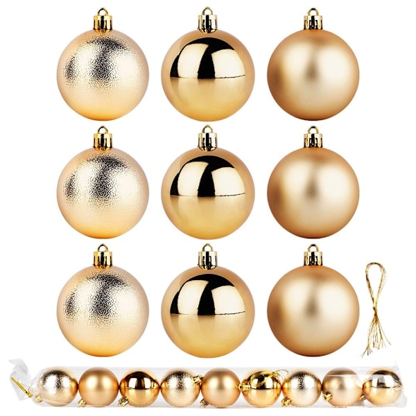 Sprængsikre julekugler guld 6 cm 9 stk.