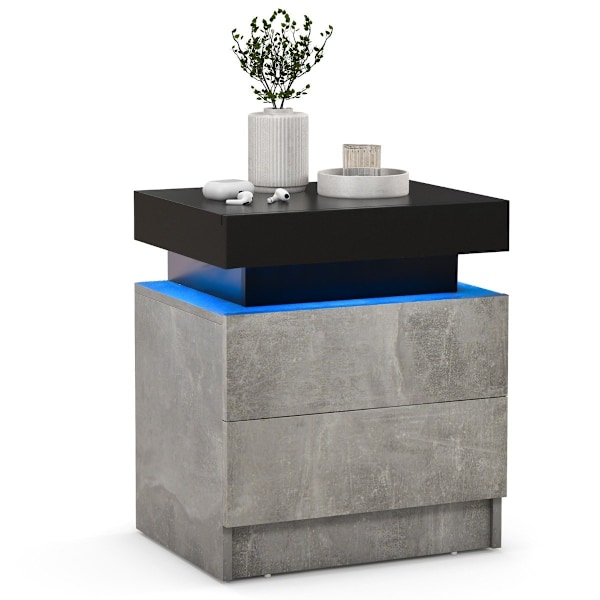 Yöpöytä LED-valoilla ja 2 laatikkoa ja kaukosäätimellä varustettu yöpöytäkaappi 45 x 35 x 52 cm harmaa