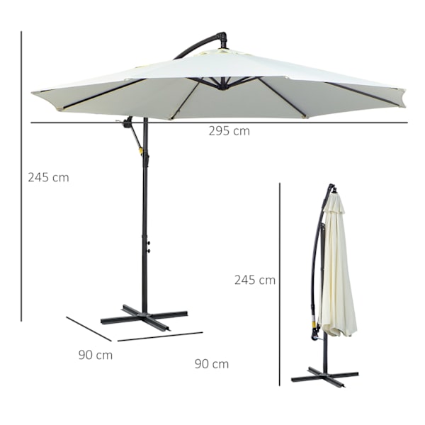 Parasol Cantilever Parasol Med Håndsving, Stålramme & Polyester Stof, Creme, Ø3X2,5M